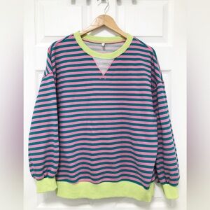 Striped Pink and Teal Green Sweatshirt size Small